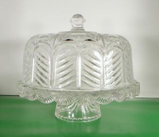 Fifth Avenue Crystal Portico Footed Covered Cake Stand Plate Chip And Dip