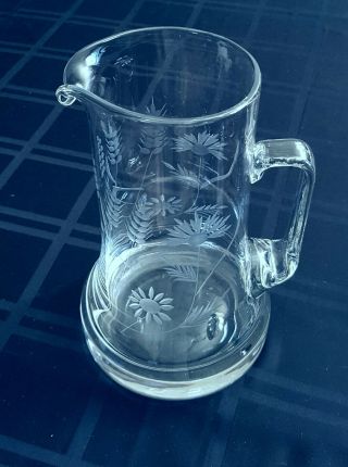 Gorgeous Square Handle Clear Glass Crystal? Etched Wheat Flowers Pitcher Ice Lip