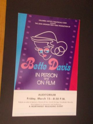 Bette Davis In Person And On Film Appearance Poster Vancouver Boxing Style