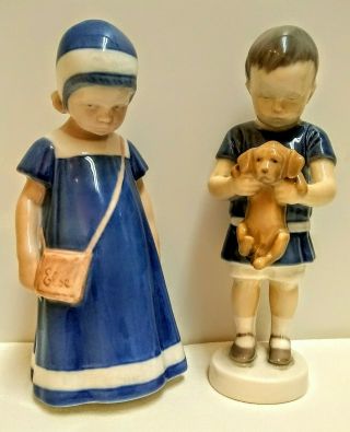 Bing & Grondahl B&g Else Girl 1574 And Boy With Puppy 1747