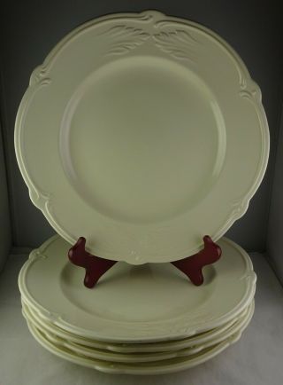 5 Gien Rocaille China Large Dinner Plates - Cream With Embossed Leaves