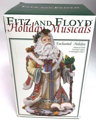 Fitz And Floyd Enchanted Christmas Holiday Musical Santa Figurine 9 " W/box