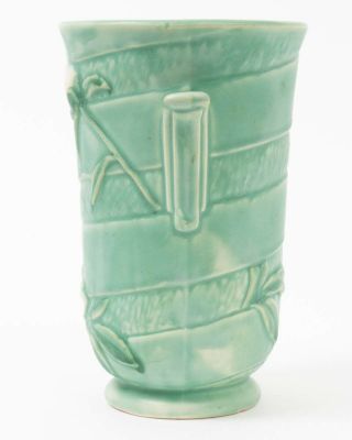 Vintage Weller Green Ceramic Dogwood Daisy Double Handle Pottery Vase 8 