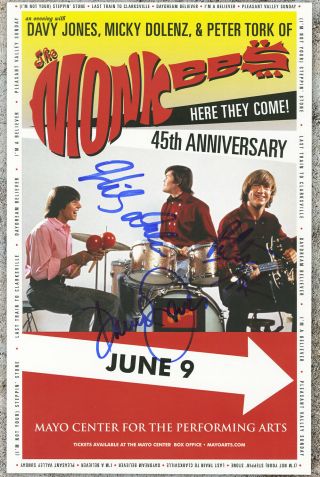 The Monkees Autographed Gig Poster Davy Jones,  Micky Dolenz,  Peter Tork