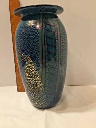 Vintage Venitian Blue Art Glass Vase Gold