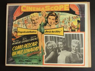 1953 How To Marry A Millionaire Mexican Movie Lobby Card Marilyn Monroe