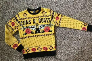 Sz S RARE Unisex Bravado Guns N Roses Gold Holiday Ugly Christmas Sweater Shirt 2