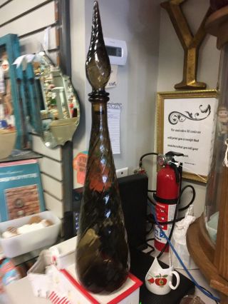 Mid Century Retro Bottle Decanter Genie Bottle Smoke Glass Murano Italy 22 "