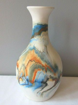 Large Nemadji Pottery Native Art Swirled Colors Vase 11 1/2 "