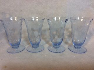Cambridge Caprice Moonlight Blue Glass (4) Juice Glasses 4 1/8” Tall