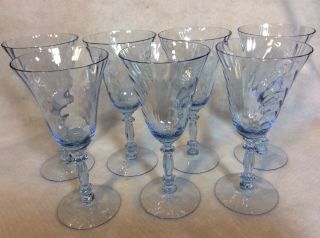 Cambridge Caprice (7) Blue 300 Water Goblets 7 3/4” Tall