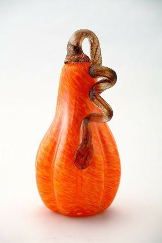 Large 9 " Hand Blown Art Glass Orange Pumpkin Sculpture Figurine Harvest Fall