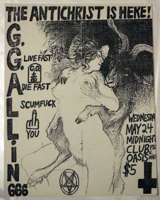 Gg Allin San Antonio Texas (1989) Vintage Punk Flyer G G Murder Junkies Antiseen
