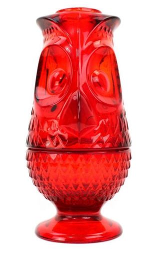 Viking Art Glass Ruby Red Satin Owl Glimmer Fairy Candle Lamp