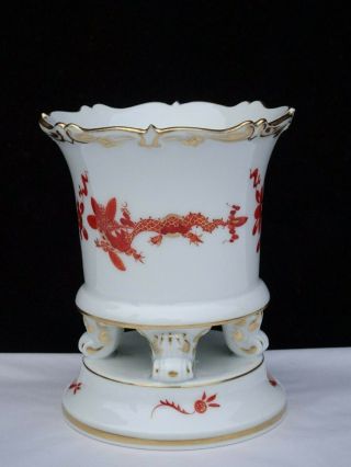 Antique Meissen " Red Court Dragon " Small Claw Footed Urn / Vase First Quality