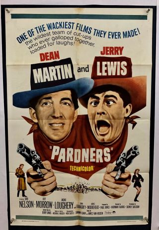 Pardners Movie Poster (vg -) One Sheet 1965 Rerelease Folded Jerry Lewis 4309