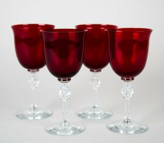 Morgantown Brilliant Ruby Water Goblet Glasses Set 4 Antique Red Glass Stemware