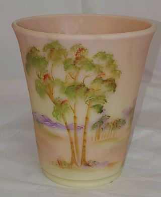 Fenton Burmese Art Glass Vase.  Rare Signed Fenton Hand Painted M.  Kibbe 4