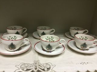 Vintage Cuthbertson Christmas Tree Tea Cups And Saucers Set Of 6