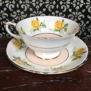 Lovely Peach Pink with Yellow Roses Paragon Tea Cup and Saucer Set Teacup 2