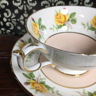 Lovely Peach Pink with Yellow Roses Paragon Tea Cup and Saucer Set Teacup 3