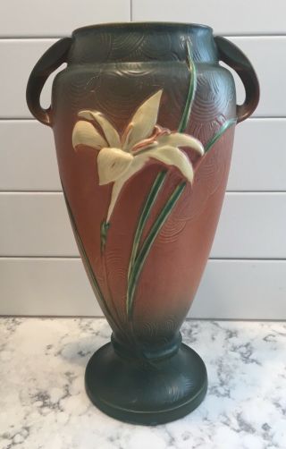 Roseville Pottery Zephyr Lily Brown Vase 141 - 15 Jardiniere Old Pot