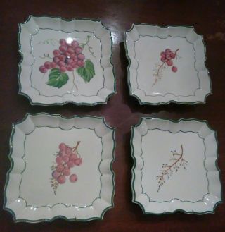 Set Of 4 Vietri Disappearing Grapes Wall Plates Hand Painted Italy With Hangers