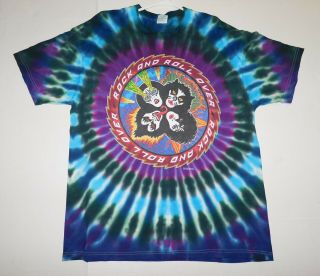 Kiss Band Rock And Roll Over Tie Dye T - Shirt Xl Unworn 1996 Gene Ace Peter Paul