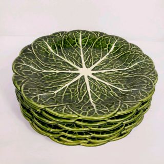 Cabbage Leaf Majolica Dinner Plate Set Of 6 Deep Green White 10 " Portugal Made.