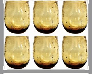 Set Of 6 Blenko Amber/yellow Pinched Dimpled Thumbprint Glasses Rocks Tumblers
