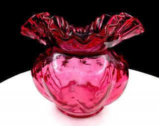 Fenton Glass 192 Cranberry Diamond Optic Double Crimped 5 3/8 " Vase 1940 