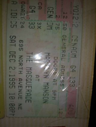 Rare Vintage Marilyn Manson Atlanta 1995 Masquerade Ticket