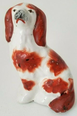 Antique Staffordshire Spaniel Pottery Hearth Red & White Dog 5.  75 "