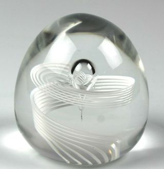 Signed Steuben American Art Glass Controlled Bubble White Ribbon Paperweight Alp
