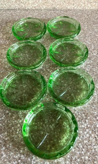 Vintage Deco Depression Green Glass Coasters
