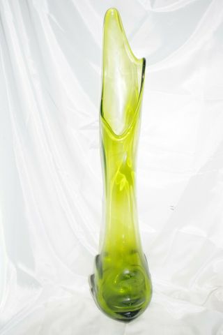 Vintage L.  E.  Smith Viking Stretch Mid - Century Modern Floor Vase Green Glass