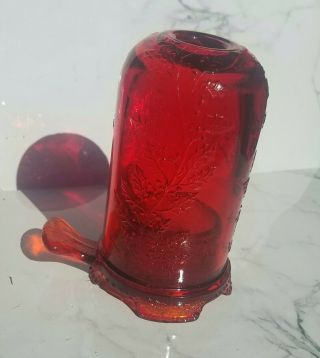 Vintage Mosser Ruby Red Amberina Glass Fairy Lamp Holly Candle Holder Christmas