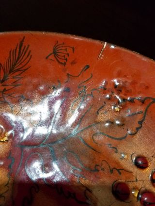 Sascha Brastoff Mid century Enamel Over Copper Orange/Red/Black Floral Ashtray 4