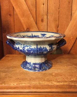 Victoria Ware Ironstone Compote Pot W/handles Vase Flow Blue Vintage Antique