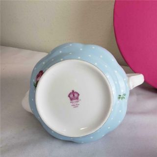 == Royal Albert Polka Blue 3PC Tea Set With Box And One Missing Lid 4