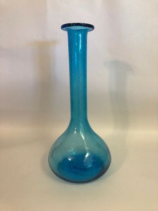 Vintage Hand - Brown Blue Mid Century Modern Glass Bulb Vase 12”