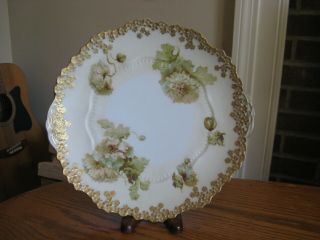 Ohme Silesia 10 " Handled Floral Cake Plate With Gold Gilt Floral Scalloped Rim