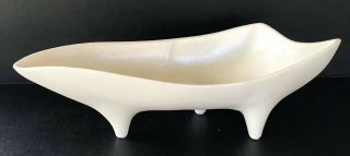 Vintage Pottery USA MCM Planter Bowl Footed Boat Mid Century Modern Matte White 2