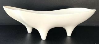 Vintage Pottery USA MCM Planter Bowl Footed Boat Mid Century Modern Matte White 7