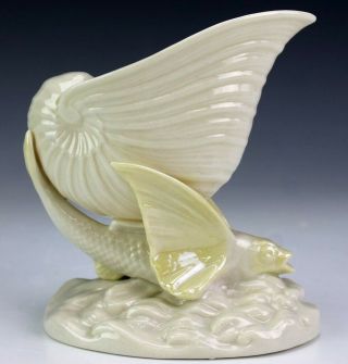 Vtg Belleek Fine Irish Bone China Porcelain 3rd Green Flying Fish Shell Vase Sms