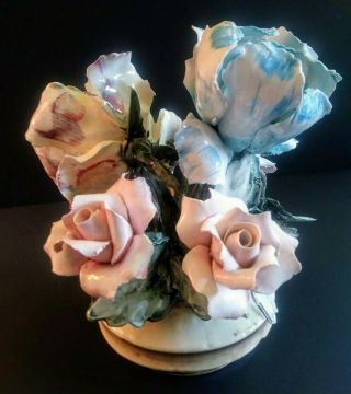 Vintage Nuova Capodimonte Porcelain Vase Roses Florals Blue Pink Purple 2
