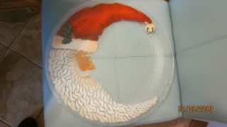 Peggy Karr Crescent Moon Santa 15.  5 " Round Plate Fused Glass