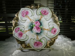 Old Rs Prussia Hand Painted Tillowitz Rose Floral & Gold 7 1/2 Plate Signed