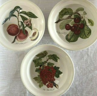 Portmeirion Pomona 3 Rimmed Cereal Bowls Peach Currant Cherry England Red Label