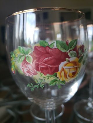 Set of 8 Royal Albert Old Country Roses 7 1/4 inch 12 Ounce Wine Glass/Goblet 5